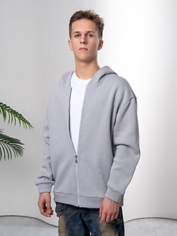худи на молнии серый