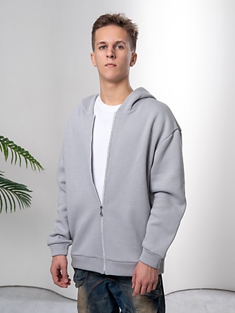 худи на молнии серый